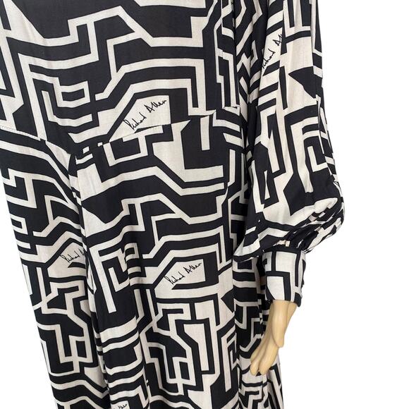 H&M x Richard Allan Black White Geometric Pattern Flowy Midi Dress SZ 12 - Picture 7 of 11
